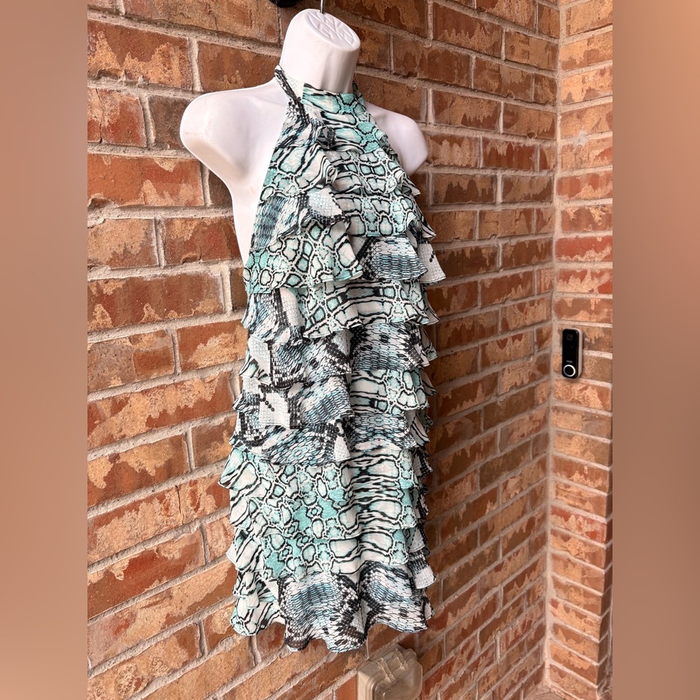 MARCIANO "COME HITHER RUFFLE DRESS" HALTER MINI SIZE M - Picture 7 of 9